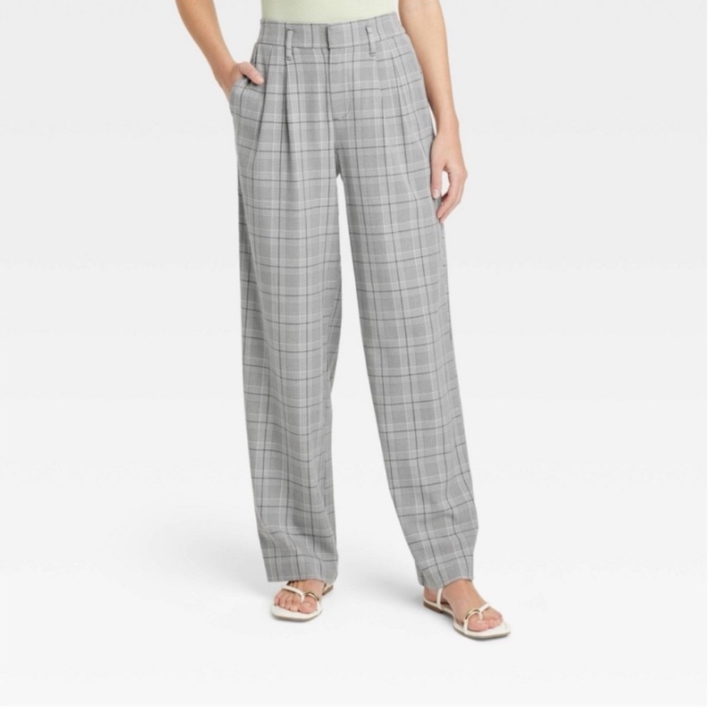 A New Day Plaid Women's Trouser Pants NWT Size 8 Grey White